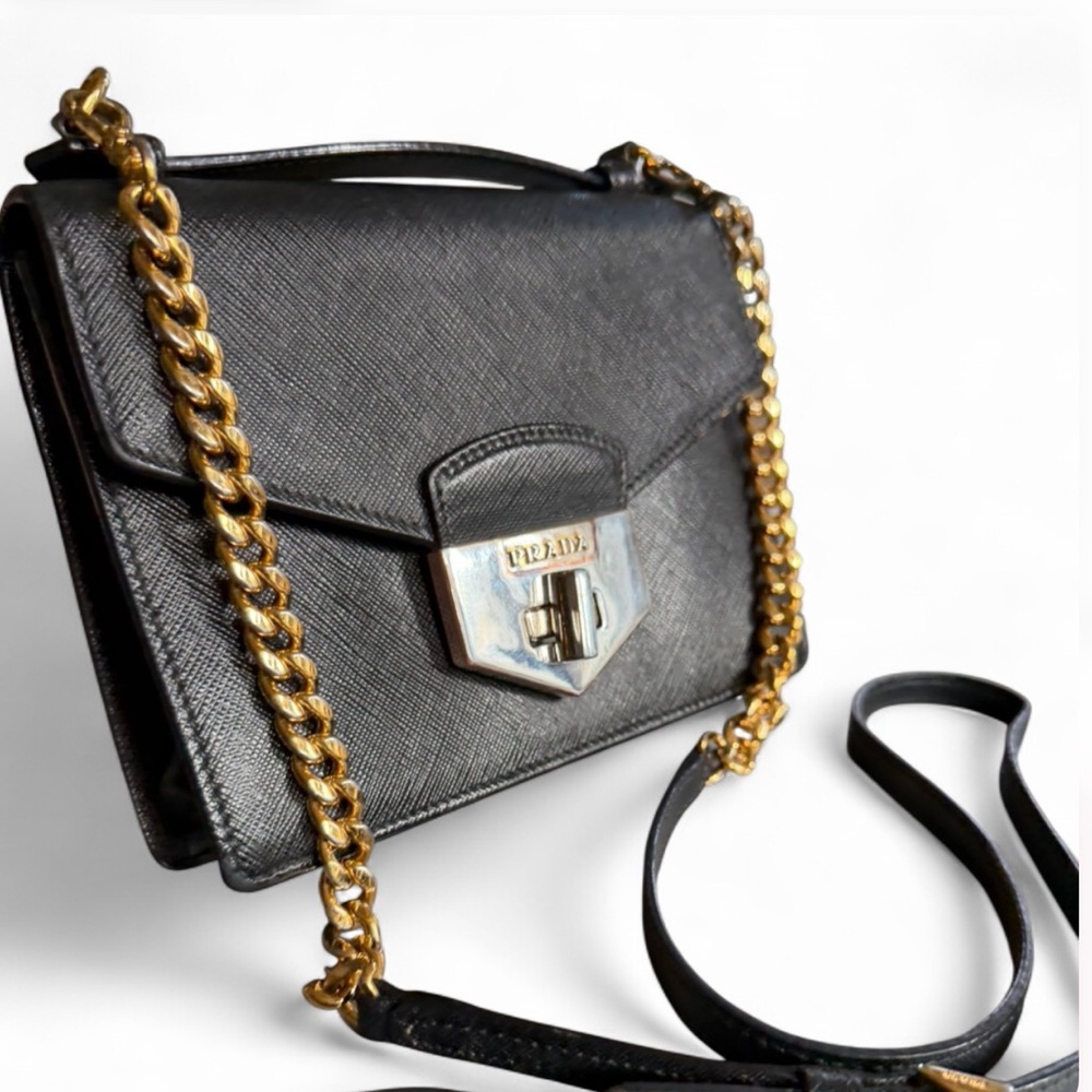 Prada Black Saffiano Leather Bag with Chain Strap. Comes with COA - Picture 6 of 17